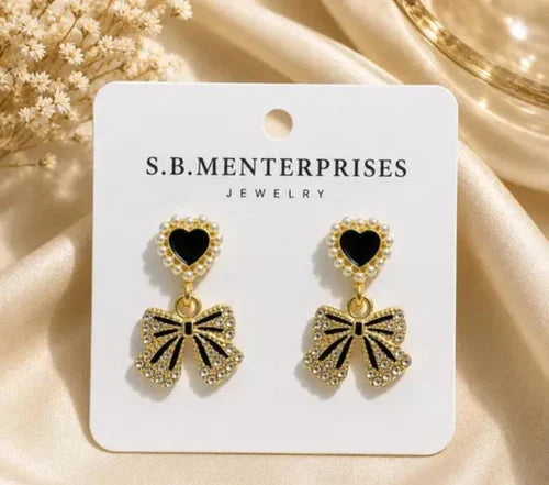 Noir Bow Pearl Drop Earrings
