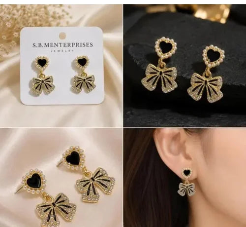 Noir Bow Pearl Drop Earrings