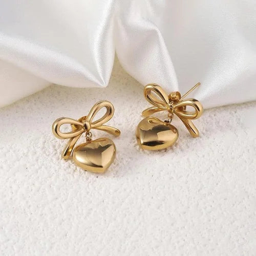 Bow Heart Dangler Earrings