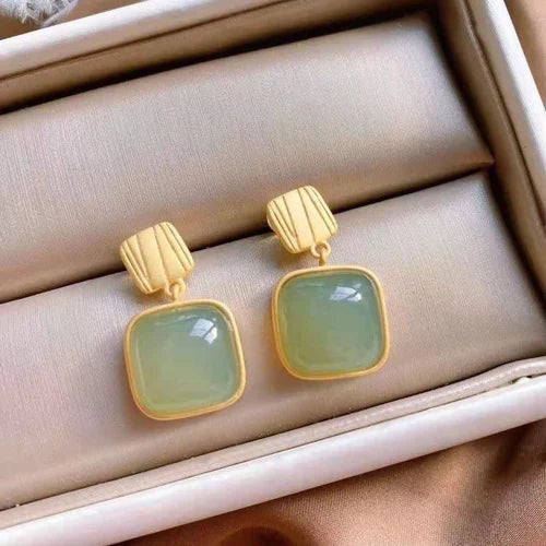 Verdant Glow Green Square Studs