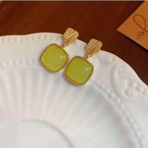 Verdant Glow Green Square Studs