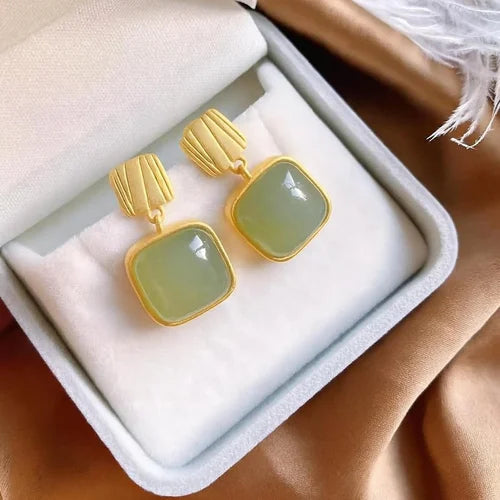 Verdant Glow Green Square Studs