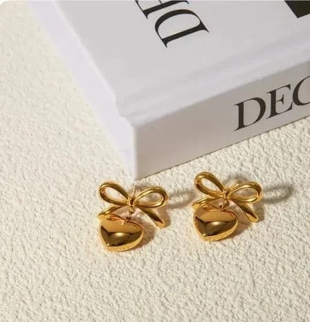 Bow Heart Dangler Earrings